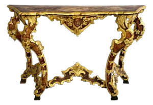 Italian Console in Wood with Marble Effect and Golden Profiles, 1890s