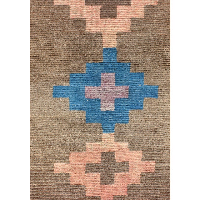 Mid 20th Century Vintage Turkish Tulu Runner With Tribal Design in Light Pink, Blue and Lavender For Sale - Image 5 of 8