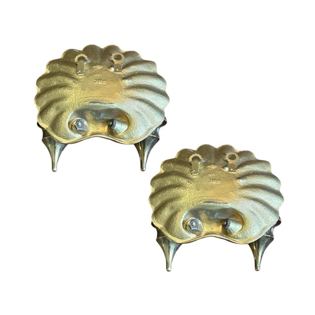 Hollywood Regency Vintage Brass Shell Candle Sconces / Holders, a Pair For Sale - Image 3 of 3