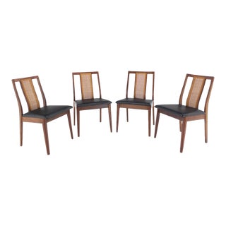 Danish Mid-Century Modern Oiled Walnut Cane Back Side Dining Chairs - Set of 4 For Sale