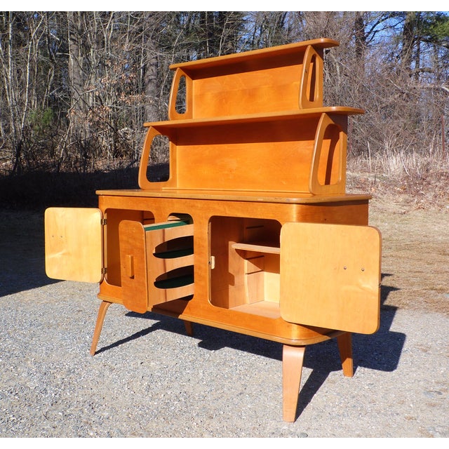 Vintage Mid Century Modern Thaden Jordan Birch Bentwood Sideboard Hutch