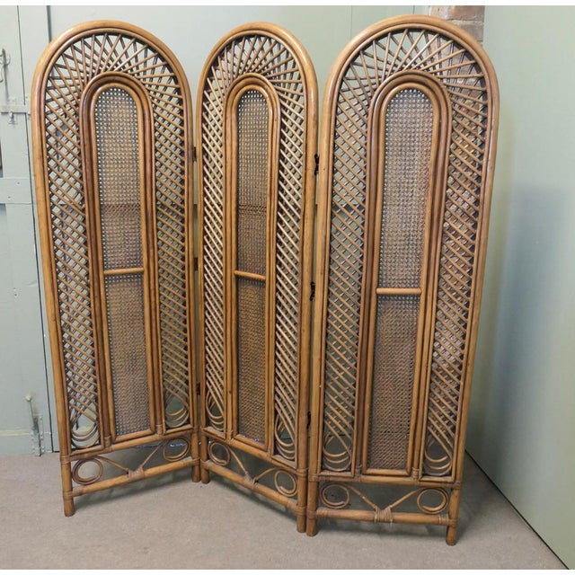 Mid Century Bamboo 3 Fold Dressing Screen, Room Divider This is a very appealing piece, the screen is made from 1.5” wide...