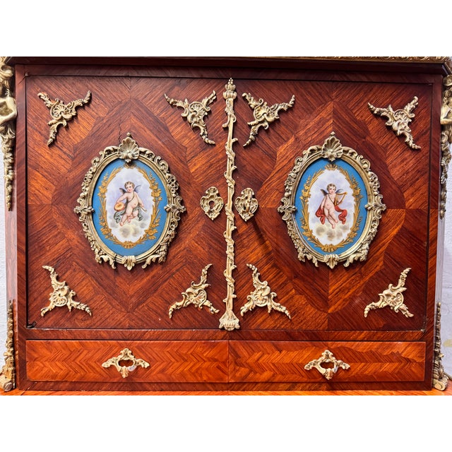 Antique French Louis XV Style Inlaid King Wood Ladies Writing Desk For Sale - Image 10 of 18