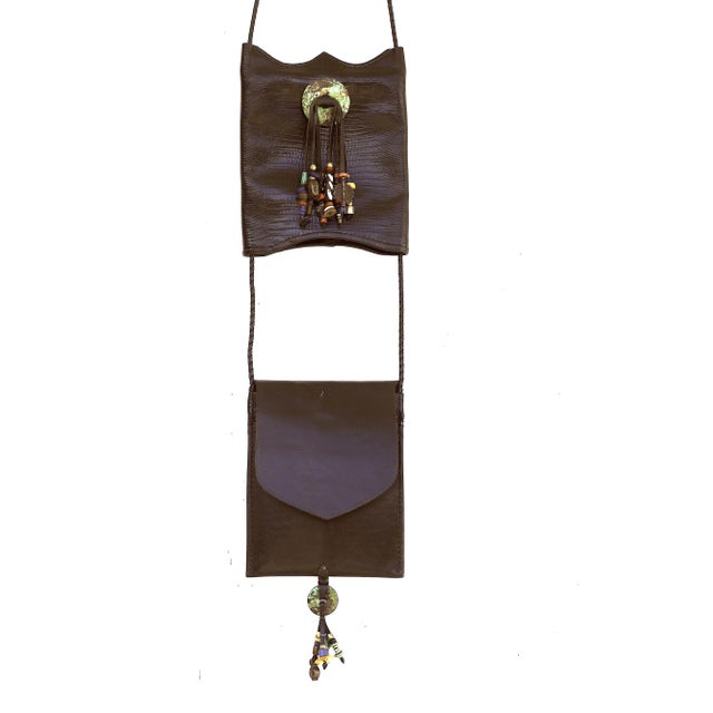 1970s Lizard Skin Gem Tassels Crossbody Bag For Sale - Image 9 of 10