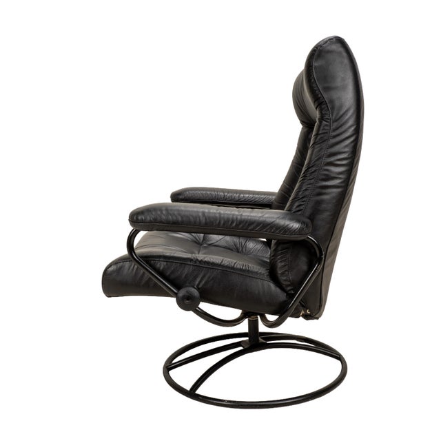 Animal Skin 1980s Vintage Ekornes Stressless Black Leather Recliner & Ottoman Made in Norway For Sale - Image 7 of 16