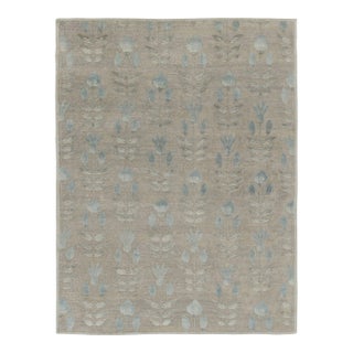 Rug & Kilim’s Block Print Rug With Beige-Gray and Steel Blue Florals For Sale