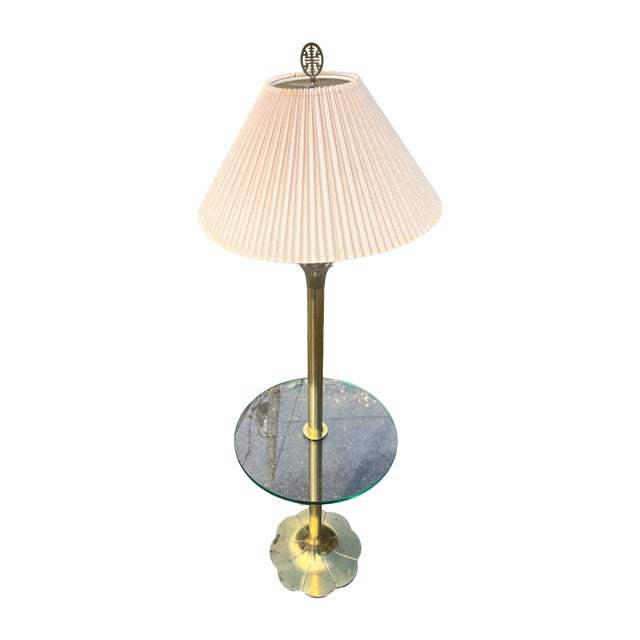 1970s Vintage Stiffel Brass Lotus Style Floor Lamp With Glass Table For Sale - Image 5 of 11