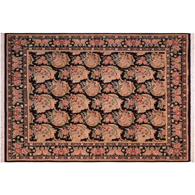 Black Art Nouveau William Morris Basarabian Wool Rug For Sale - Image 8 of 9