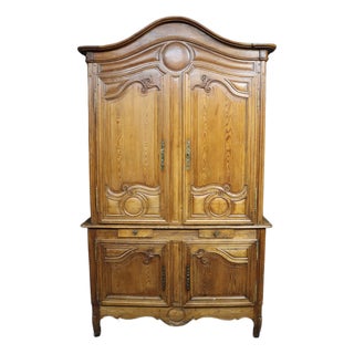 18th Century French Provincial Pine Linen Press Cabinet For Sale