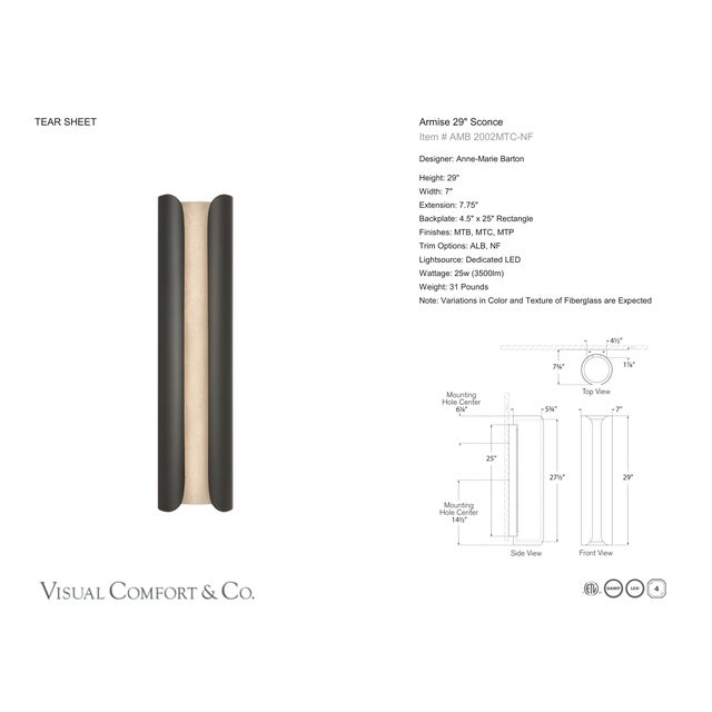 Metal Anne-Marie Barton for Visual Comfort Signature Armise 29" Sconce in Matte Carbon with Nova Frost For Sale - Image 7 of 9