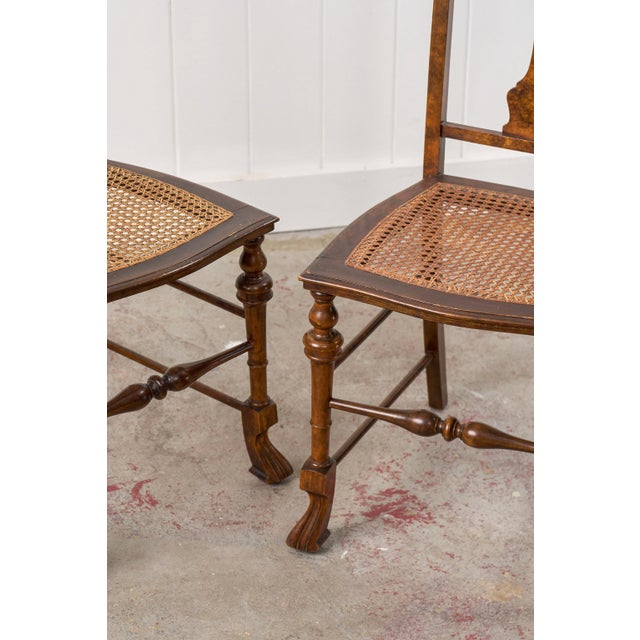 Pair of 19th Century Burl Walnut Hand Tied Cane Seat Chairs For Sale - Image 11 of 18