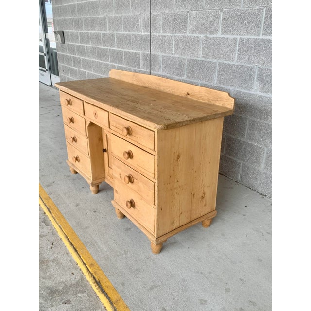 Rustic Antique Scrubbed Pine Nine Drawer Buffet For Sale - Image 3 of 11