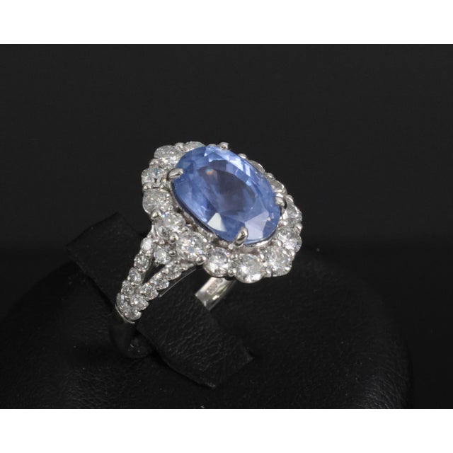 Modern Late 20th Century 4.71ct Gia Ceylon No Heat Sapphire & 1.32ct Diamond Platinum Ring Size 6.25 For Sale - Image 3 of 15