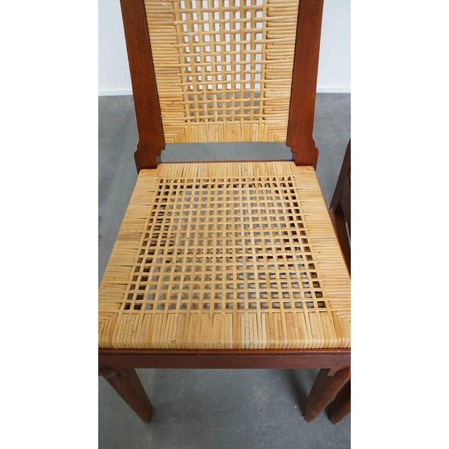 Art Deco Wooden Dining Chairs with Wicker Seat and Backrest, Set of 2 For Sale - Image 6 of 14