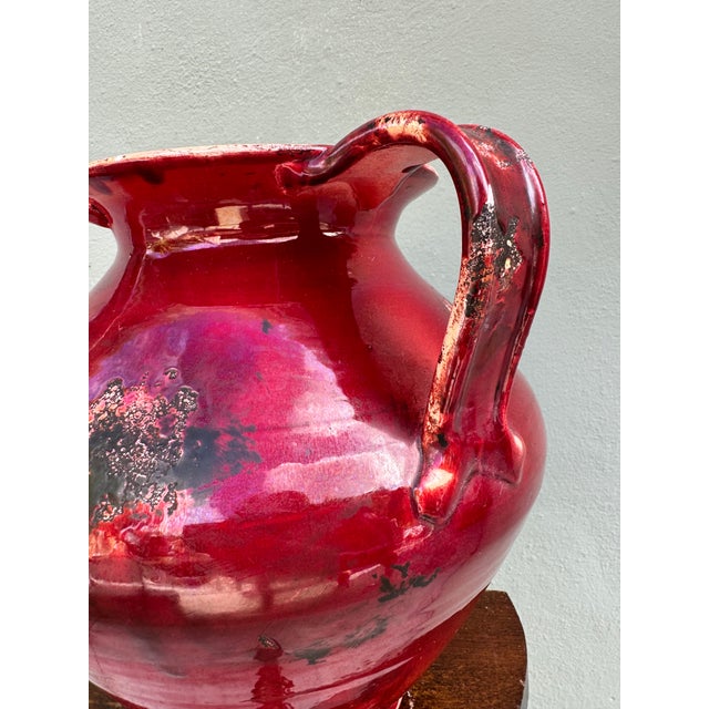 Ceramic Vintage Oxblood Red Double-Handled Ceramic Urn / Vessel — Asian Chinoiserie Style For Sale - Image 7 of 9