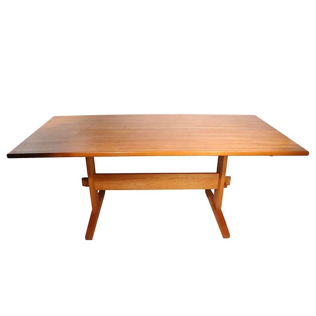 Mid Century Scandinavian Trestle Base Dining Table For Sale In New York - Image 6 of 13