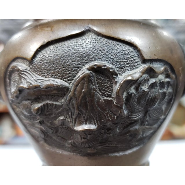 19th Century Late 19th Century Chinese Archaistic Bronze Turtle/Floral Motif Phoenix Head Handles Gu-Form Vase For Sale - Image 5 of 9