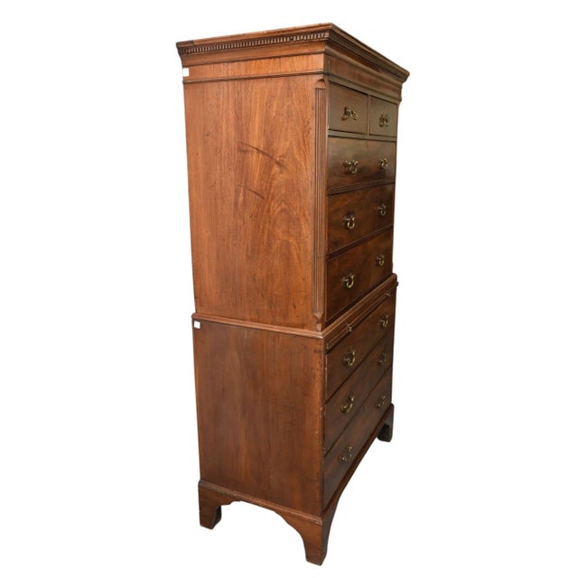 Brass Antique Georgian English Mahogany Chest on Chest, Bracket Feet Pull Out Slide For Sale - Image 8 of 10