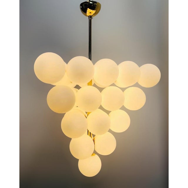 Fabio Ltd 21st Century Italian Grappolo Polished Brass Matte White Murano Glass Chandelier by Fabio LTD For Sale - Image 4 of 6