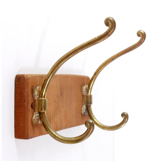 European Vintage Double Brass Hook Wall Rack For Sale - Image 4 of 6