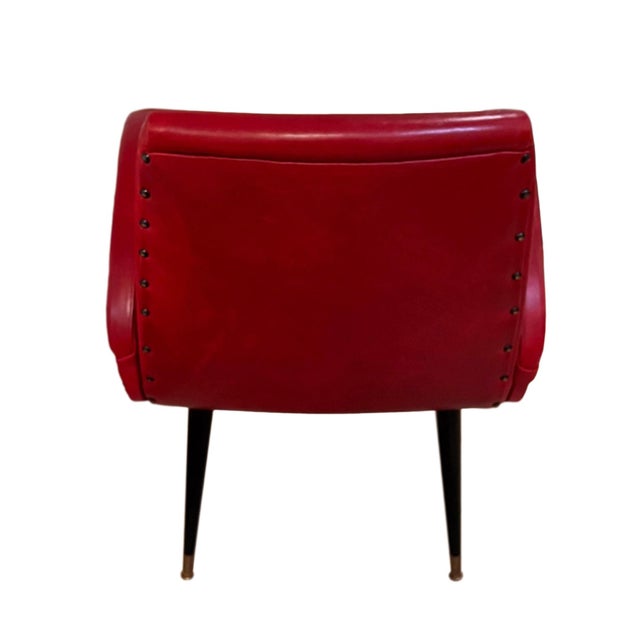 Italian Red Leather Armchairs, 1950s, Set of 2 For Sale - Image 4 of 6