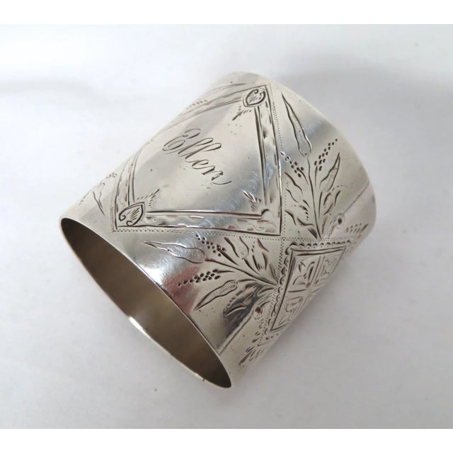 Large Antique American Victorian Engraved "Ellen" Sterling Silver Napkin Ring For Sale - Image 13 of 13