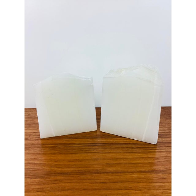 Vintage Brutal Carved White Onyx Stone Pair of Bookends For Sale - Image 9 of 10