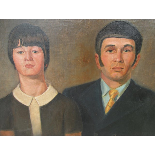 Vintage framed and matted oil on canvas portrait of a man and woman by John Matulis (American, 1911-2000). Signed and...