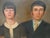 Vintage framed and matted oil on canvas portrait of a man and woman by John Matulis (American, 1911-2000). Signed and...