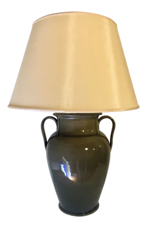 Monumental Vintage Ceramic Jar Lamp in Grey-Olive Craquelé Glaze