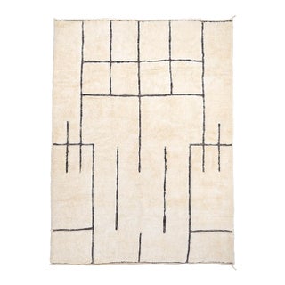 Abstract Blueprint Grid Hand-Knotted Wool Rug | 10'8" X 7'11" | One of a Kind For Sale