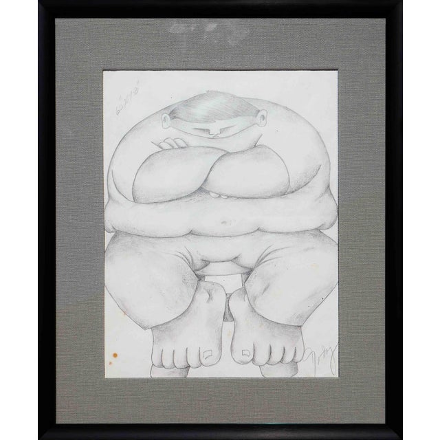 Alberto Godoy Modern Black and White Abstract Figurative Pencil Drawing Study of a Seated Man, 21st Century For Sale