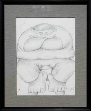 Alberto Godoy Modern Black and White Abstract Figurative Pencil Drawing Study of a Seated Man, 21st Century