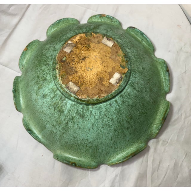 Large Antique Handmade North Carolina Us Green Glaze Centerpiece Pottery Bowl For Sale - Image 9 of 14