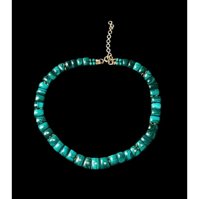 Green Mini Cleopatra Malachite Collar Necklace With Diamonds & 14k Gold For Sale - Image 8 of 9