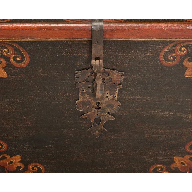 Wood Mid 20th Century Hand-Painted Wood Chest With Wrought Iron Clasp For Sale - Image 7 of 8