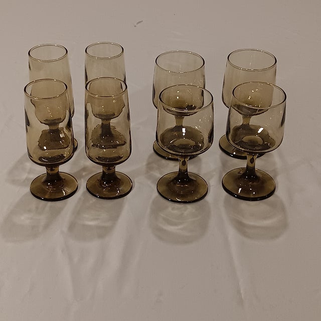 Vintage Libbey tawny smoke brown wine and cocktail glasses - Set of 8 Pieces 4 - Wine Glasses 2.5" w x 5.25" h 4 -...