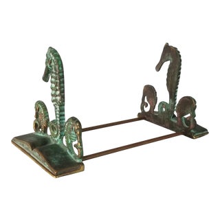 Vintage Seahorse Bronze Bookend For Sale