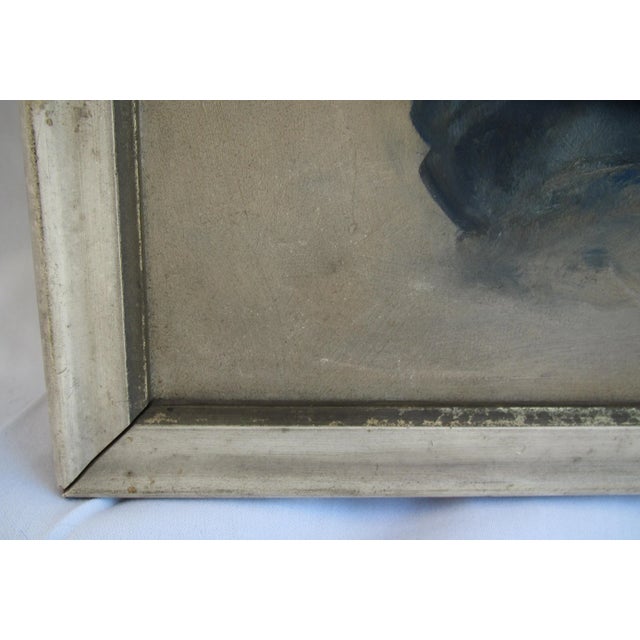 Traditional 1930s Girl in Blue Dress Oil Painting For Sale - Image 3 of 10