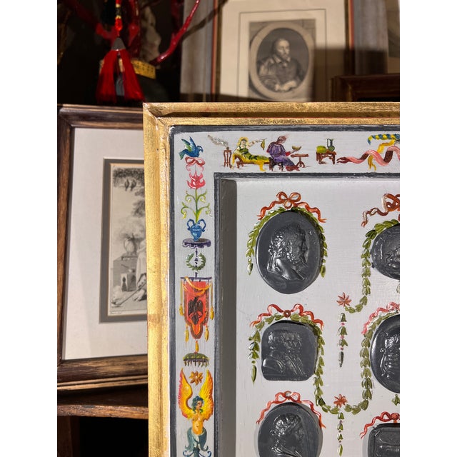 Renaissance Revival Grotesche Painted Frame With Neoclassical Grand Tour Intaglios For Sale - Image 4 of 16