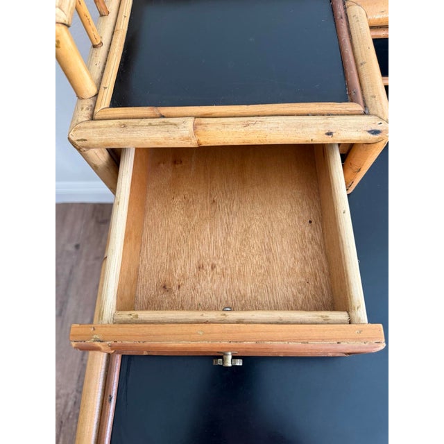 Black 1960s Campaign Faux Bamboo & Black Lacquer Writing Desk, Attributed to E. Murio For Sale - Image 8 of 12
