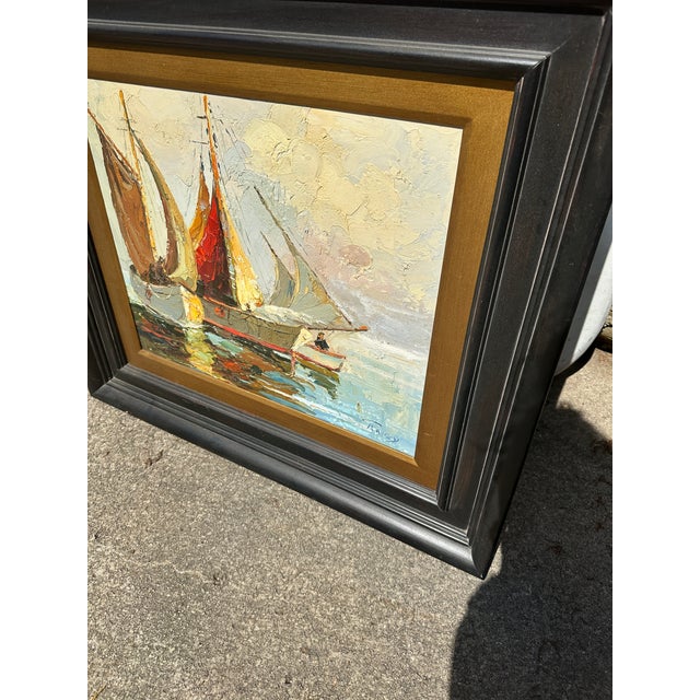 1970s Large Framed Sailboat Painting Signed Ramey For Sale In Atlanta - Image 6 of 9