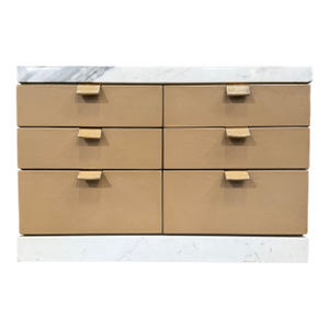 1980s Leather-Clad Six-Drawer Chest on Marble Plinth – In the Manner of Karl Springer