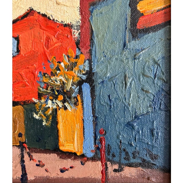 1980s Vintage Oil Painting Abstract Street View With Bright Colors by Rodolfo Jara For Sale - Image 5 of 6