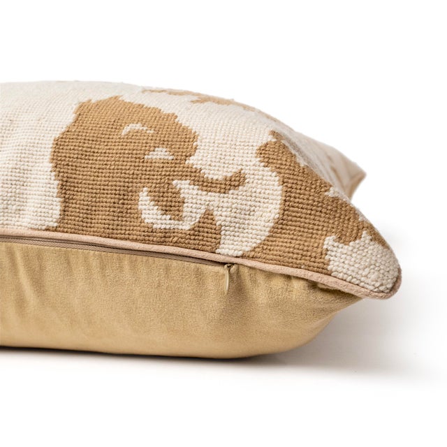 Khaki Embroidered Griffon Lion Decorative Pillow – Oatmeal & Khaki Velvet Back For Sale - Image 8 of 10