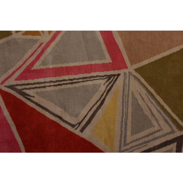 Textile Rug & Kilim’s Mid-Century Modern Geometric Gray Red Wool Custom Runner For Sale - Image 7 of 9