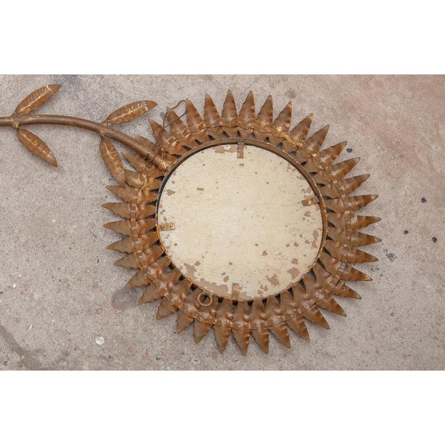 Mid-Century Modern Hand-Crafted Copper and Wood Sunburst Mirror, 1950s For Sale - Image 9 of 10