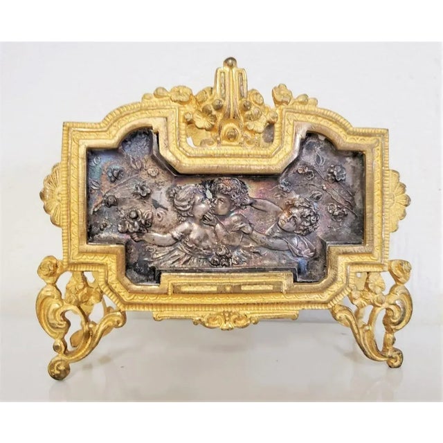 French 1920s French Bronze Candle Stick, Napkin Holder and Candle Set- 3 Pieces For Sale - Image 3 of 5