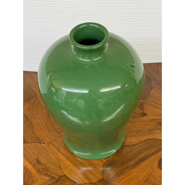 Ceramic Antique Replica Chinese Green Crackle-Glaze Meiping Vase For Sale - Image 7 of 12
