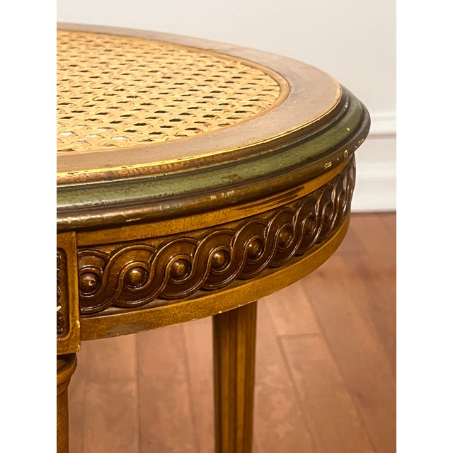 French Louis XVI Style Tabouret Stool With Cane Top and Green Painted Accents, Early 20th C. For Sale - Image 11 of 18